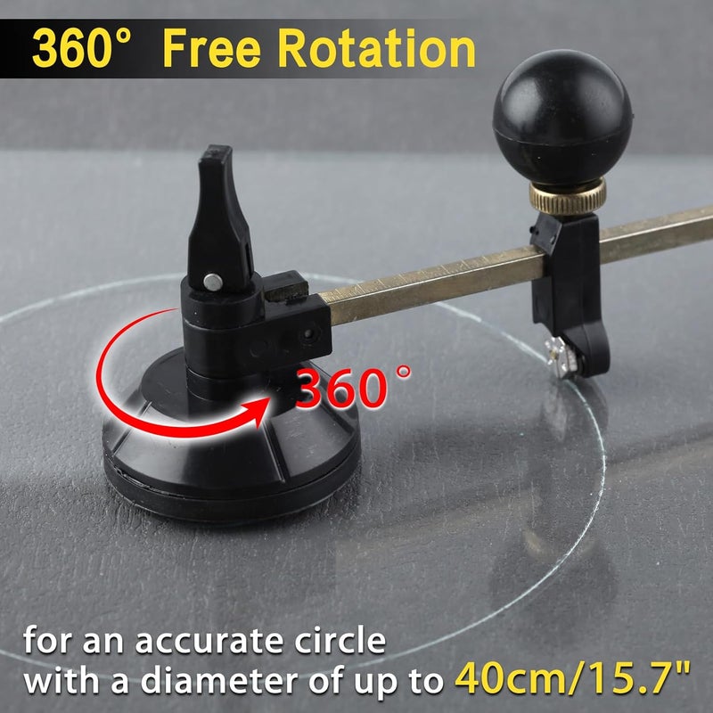 LEONTOOL 7 Pieces Glass Cutter Tool Set Includes Adjustable Circular Glass Cutter with Round Knob Handle and Suction Cup, Heavy Duty Glass Cutting Tool for Stained Glass Mosaic Tiles Mirrors - Image 3